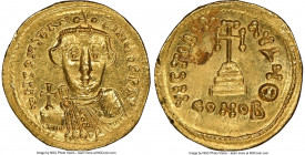 Constans II Pogonatus (AD 641-668). AV solidus (19mm, 4.45 gm, 6h). NGC MS 3/5 - 4/5, flan flaw. Constantinople, 9th officina. d N CONStAN-tINЧS PP AV...
