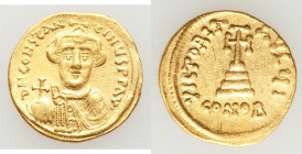 Constans II Pogonatus (AD 641-668). AV solidus (20mm, 4.46 gm, 5h). VF, scratches, graffiti. Constantinople, 10th officina. d N CONStAN-tINЧS PP AV, b...