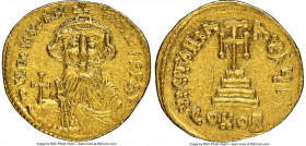 Constans II Pogonatus (AD 641-668). AV solidus (19mm, 4.50 gm, 6h). NGC AU 5/5 - 3/5, scratch. Constantinople, 3rd officina, ca. AD 649/50-651/2. d N ...