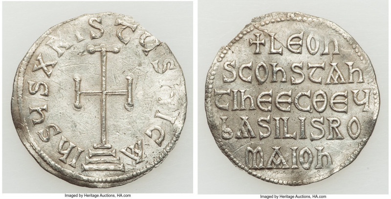 Leo V the Armenian and Constantine (AD 813-820). AR miliaresion (23mm, 1.89 gm, ...