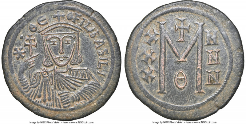 Theophilus (AD 829-842). AE follis (28mm, 7.67 gm, 6h). NGC Choice XF 5/5 - 2/5,...