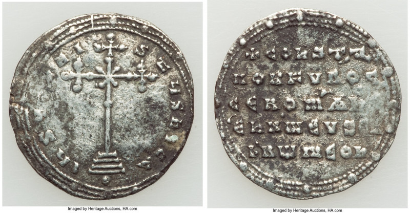 Constantine VII Porphyrogenitus and Romanus II (AD 945-963). AR miliaresion (23m...