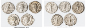 ANCIENT LOTS. Roman Imperial. Lot of five (5) AR denarii. VF-XF. Includes: Five Roman Imperial denarii, various emperors with different types. Total f...