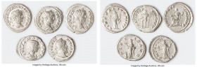 ANCIENT LOTS. Roman Imperial. Lot of five (5) AR denarii. VF-XF. Includes: Five Roman Imperial denarii, various emperors and empresses with different ...