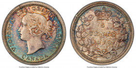 Victoria "Wide Border" 5 Cents 1870 MS64 PCGS, London mint, KM2. Wide Border/Rim variety. Stunning color abounds on this sharp minor, along with boldl...