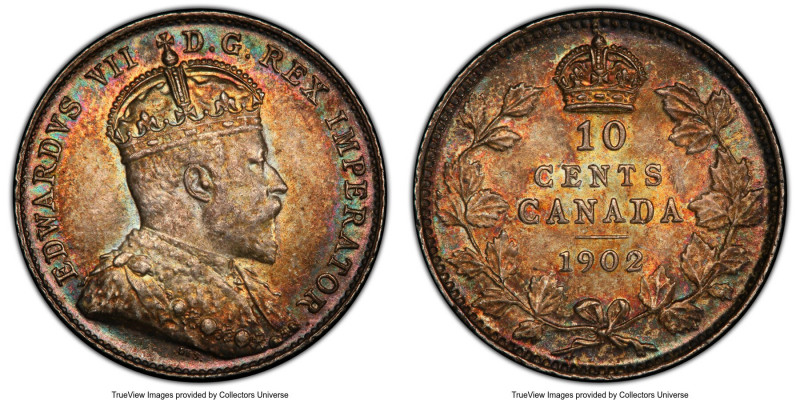 Edward VII 10 Cents 1902 MS64 PCGS, London mint, KM10. Exceptional eye-appeal en...