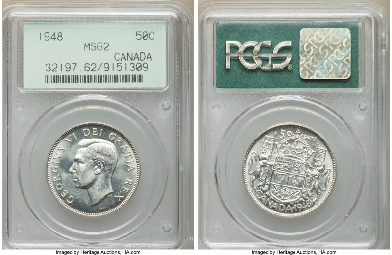 George VI 50 Cents 1948 MS62 PCGS, Royal Canadian mint, KM45. One of keys to ser...