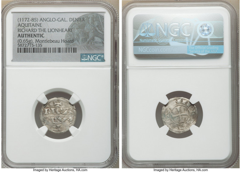 Anglo-Gallic. Richard I, the Lionheart Denier ND (1172-1185) Authentic NGC, Aqui...