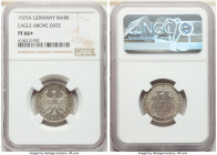 Weimar Republic Proof Mark 1925-A PR66+ NGC, Berlin mint, KM44. Mintage: 600. Eagle above date. Watery mirrored fields lightly draped in taupe toning....