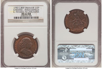 Cheshire. Macclesfield copper 1/2 Penny Token 1790 MS63 Red and Brown NGC, D&H-61b. Edge: PAYABLE IN LANCASTER. CHARLES ROE ESTABLISHED THE COPPER WOR...