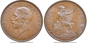 George V Penny 1934 MS67+ Brown NGC, KM838. Magnificently struck with fully detailed elements, glossy earthen brown color with silvered tone to which ...