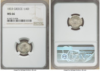 Othon 1/4 Drachma 1833 MS66 NGC, Munich mint, KM18. Fully struck portrait and shield, taupe-gray and saffron tone with underlying argent surfaces. 
...