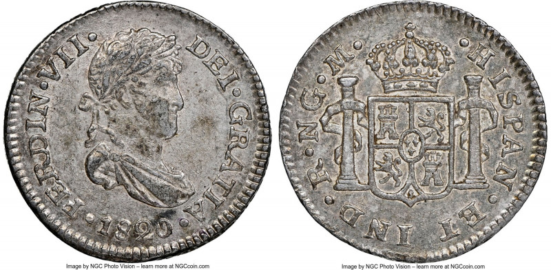 Ferdinand VII 1/2 Real 1820 NG-M AU55 NGC, Nueva Guatemala mint, KM65. Pewter-gr...