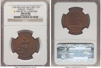 Dublin. Fyan's copper 1/2 Penny Token 1794 MS63 Brown NGC, D&H-309. Edge: MFD BY W. LUTWYCHE. MAY IRELAND EVER FLOURISH Female seated right resting le...