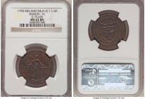 Dublin copper 1/2 Penny Token 1795 MS62 Brown NGC, D&H-311. Edge: Plain. FOR THE GOOD OF TRADE female standing with anchor / PAYABLE IN DUBLIN OR BELF...