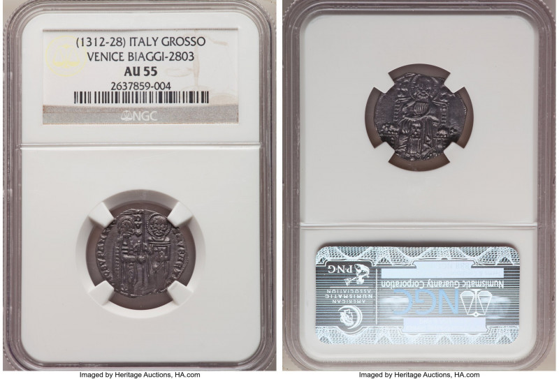 Venice.. Giovanni Soranzo Grosso ND (1312-1328) AU55 NGC, Venice mint, Biaggi-28...