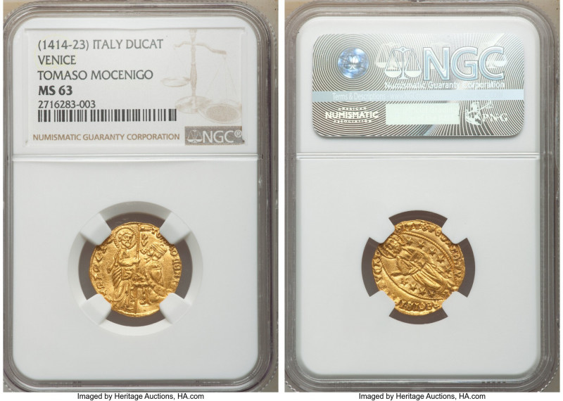 Venice. Tomaso Mocenigo gold Ducat ND (1414-1423) MS63 NGC, Fr-1231. TOM • MOCЄN...