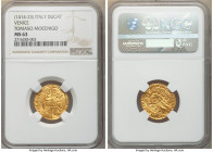 Venice. Tomaso Mocenigo gold Ducat ND (1414-1423) MS63 NGC, Fr-1231. TOM • MOCЄNIGO | • S | • M | • V | Є | N | Є | T | I St. Mark standing on left pr...