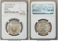 Haakon VII 2 Kroner 1906 MS66 NGC, Kongsberg mint, KM363. One year type. Norway Independence commemorative. Recessed areas of taupe-gray toning with m...