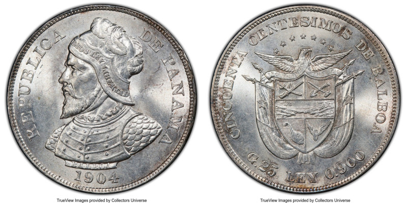 Republic 50 Centesimos 1904 MS64 PCGS, Philadelphia mint, KM5. Cartwheel luster ...