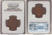 Lankashire. Glasgow Mint Error - Reverse Lamination copper 1/2 Penny Token 1790 MS63 Brown NGC, D&H-2. Edge: PAYABLE AT THE HOUSE. NUNQUAM ARESCERE ri...
