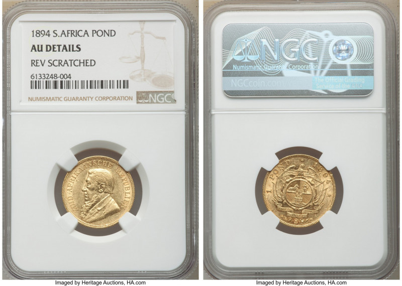 Republic gold Pond 1894 AU Details (Reverse Scratched) NGC, Pretoria mint, KM10....