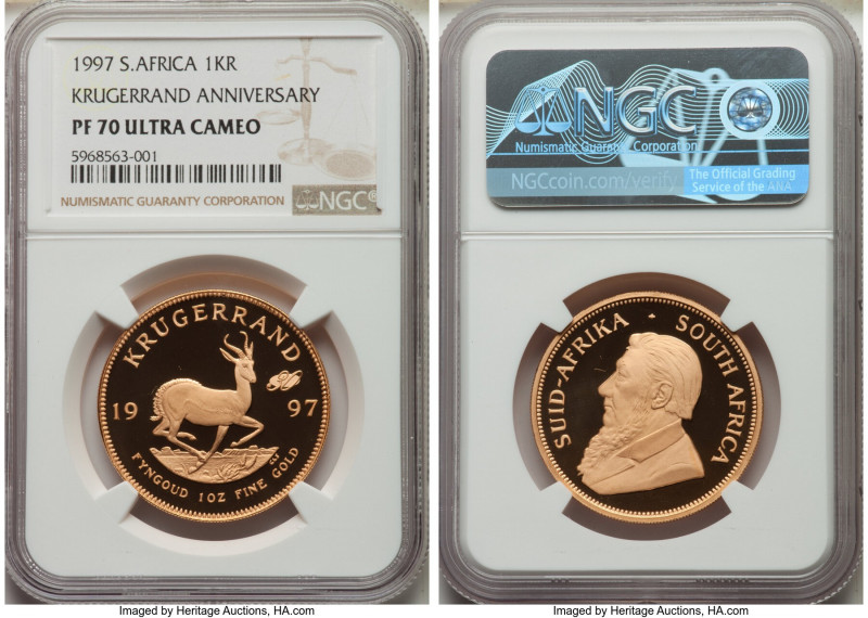 Republic gold Proof Krugerrand 1997 PR70 Ultra Cameo NGC, South African mint, KM...