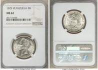 Republic 2 Bolivares 1929-(p) MS62 NGC, Philadelphia mint, KM-Y23. Conservatively graded, cartwheel luster with no toning. 

HID09801242017

© 202...