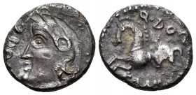 CELTIC, Central Gaul. Sequani. 1st century BC. Drachm (Silver, 12 mm, 1.72 g, 8 h). Q DOCI Helmeted head of Roma to left. Rev. Q DOCI SAM F Horse gall...