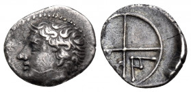 GAUL. Massalia. Circa 390/86-218/5 BC. Obol (Silver, 10 mm, 0.57 g, 6 h). Bare head of Apollo to left. Rev. Μ - Α in two quarters of four-spoked wheel...