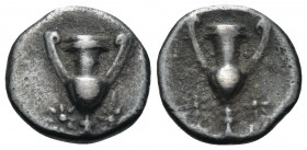 CALABRIA. Tarentum. Circa 280-228 BC. Obol (Silver, 9 mm, 0.49 g, 9 h). Kantharos, flanked by two stars below. Rev. Kantharos, flanked by two stars be...