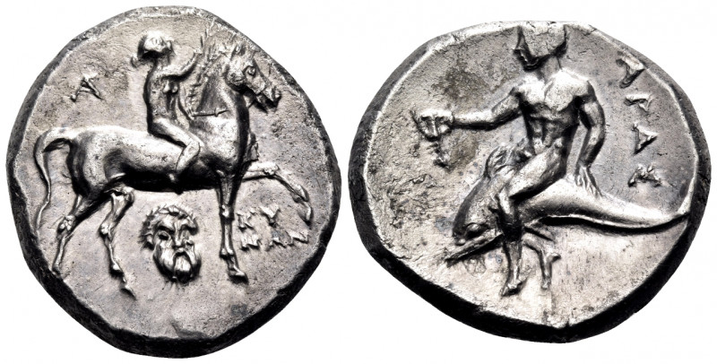 CALABRIA. Tarentum. Circa 272-240 BC. Nomos (Silver, 19.5 mm, 6.44 g, 3 h), stru...