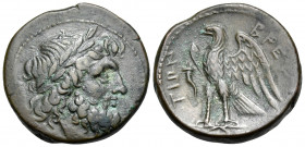 BRUTTIUM. The Brettii. Circa 214-211 BC. Drachm (Bronze, 21.5 mm, 7.87 g, 1 h). Laureate head of Zeus to right; behind, grain ear(?). Rev. ΒΡΕΤ-ΤΙΩΝ E...