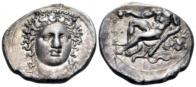 BRUTTIUM. Kroton. Circa 360 BC. Nomos (Silver, 22 mm, 7.56 g, 1 h). Head of Hera...