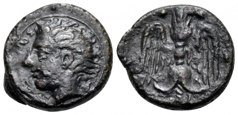 SICILY. Katane. Circa 405-402 BC. Tetras (Bronze, 14.5 mm, 2.24 g, 7 h). AMENANO...