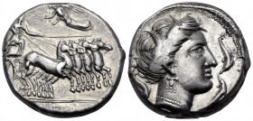 SICILY. Lilybaion (as ‘Cape of Melkart’). Circa 330-305 BC. Tetradrachm (Silver, 24 mm, 16.96 g, 6 h). RŠMLQRT ( in Punic ) Charioteer, holding kentro...