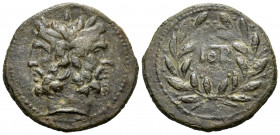 SICILY. Uncertain Roman mint. Circa 200-190 BC. As (Bronze, 22 mm, 5.76 g, 12 h), Lilybaion (?). Laureate head of Janus. Rev. Monogram of ΠΟR within w...