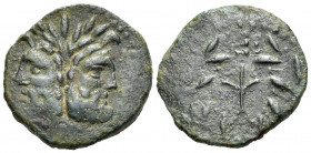 SICILY. Uncertain Roman mint. Circa 200-190 BC. As (Bronze, 20 mm, 5.04 g, 9 h). Laureate head of Janus. Rev. Monogram (of quaestor) within wreath. BA...
