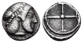 SICILY. Syracuse. Deinomenid Tyranny, 478-466 BC. Obol (Silver, 8.5 mm, 0.64 g), struck under Hieron I, circa 475-470. Diademed head of Arethusa to ri...