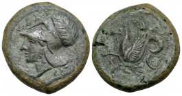 SICILY. Syracuse. Dionysios I, 405-367 BC. Litra (Bronze, 21 mm, 8.55 g, 5 h), circa 390. ΣYPA Head of Athena left, wearing laureate Corinthian helmet...