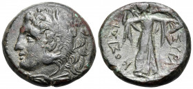 SICILY. Syracuse. Pyrrhos, 278-276 BC. (Bronze, 22 mm, 9.43 g, 10 h). Head of youthful Herakles to left, wearing lion's skin headdress. Rev. ΣΥΡΑΚΟΣΙΩ...