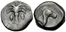 CARTHAGE. Circa 400-350 BC. (Bronze, 19 mm, 8.15 g, 7 h). Palm tree with two bunches of fruits. Rev. Horse's head right. MAA 20. SNG Copenhagen 102-5....