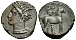 CARTHAGE. Circa 400-350 BC. (Bronze, 17 mm, 3.19 g, 1 h). Wreathed head of Tanit to left. Rev. Horse standing right; palm tree in background. MAA 18. ...