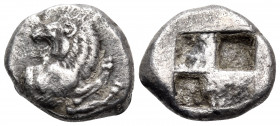 THRACE. Chersonesos. Circa 515-493 BC. Tetrobol (Silver, 13 mm, 2.59 g). Forepart of a lion to right, his head turned back to left. Rev. Quadripartite...