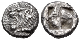 THRACE. Chersonesos. Circa 515-493 BC. Diobol (Silver, 10 mm, 1.38 g). Forepart of lion right, head reverted. Rev. Quadripartite incuse square. HGC 3....