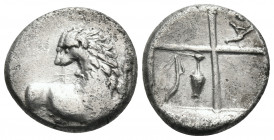 THRACE. Chersonesos. Circa 386-338 BC. Hemidrachm (Silver, 13 mm, 2.36 g, 9 h). Forepart of lion to right, head turned to left. Rev. Quadripartite inc...