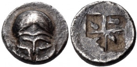 THRACE. Mesambria. Circa 475-450 BC. Hemiobol (Silver, 6 mm, 0.32 g). Facing Corinthian helmet. Rev. Quadripartite incuse square with pellets or lozen...