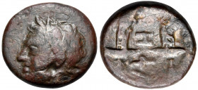 ISLANDS OFF THRACE, Lemnos. Hephaistia. Circa 280-190 BC. (Bronze, 16 mm, 4.52 g, 12 h). Laureate head of Zeus to left. Rev. ΗΦΑΙ Two race torches. HG...