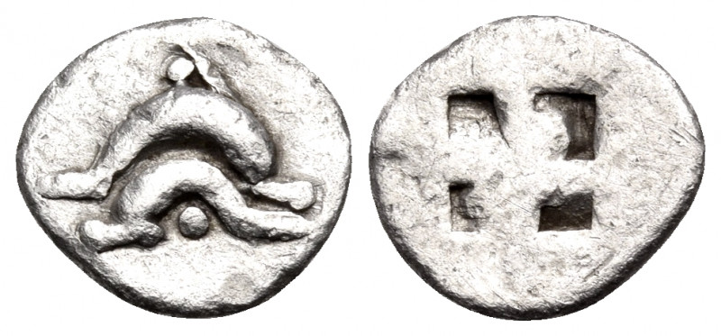 ISLANDS OFF THRACE, Thasos. Circa 500-463 BC. Obol (Silver, 8 mm, 0.37 g). Two o...