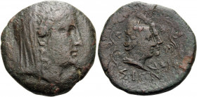 ISLANDS OFF THRACE, Thasos. Circa 310 BC. (Bronze, 23 mm, 10.77 g, 6 h). Veiled head of Demeter to right, wearing wreath of grains. Rev. Jugate busts ...